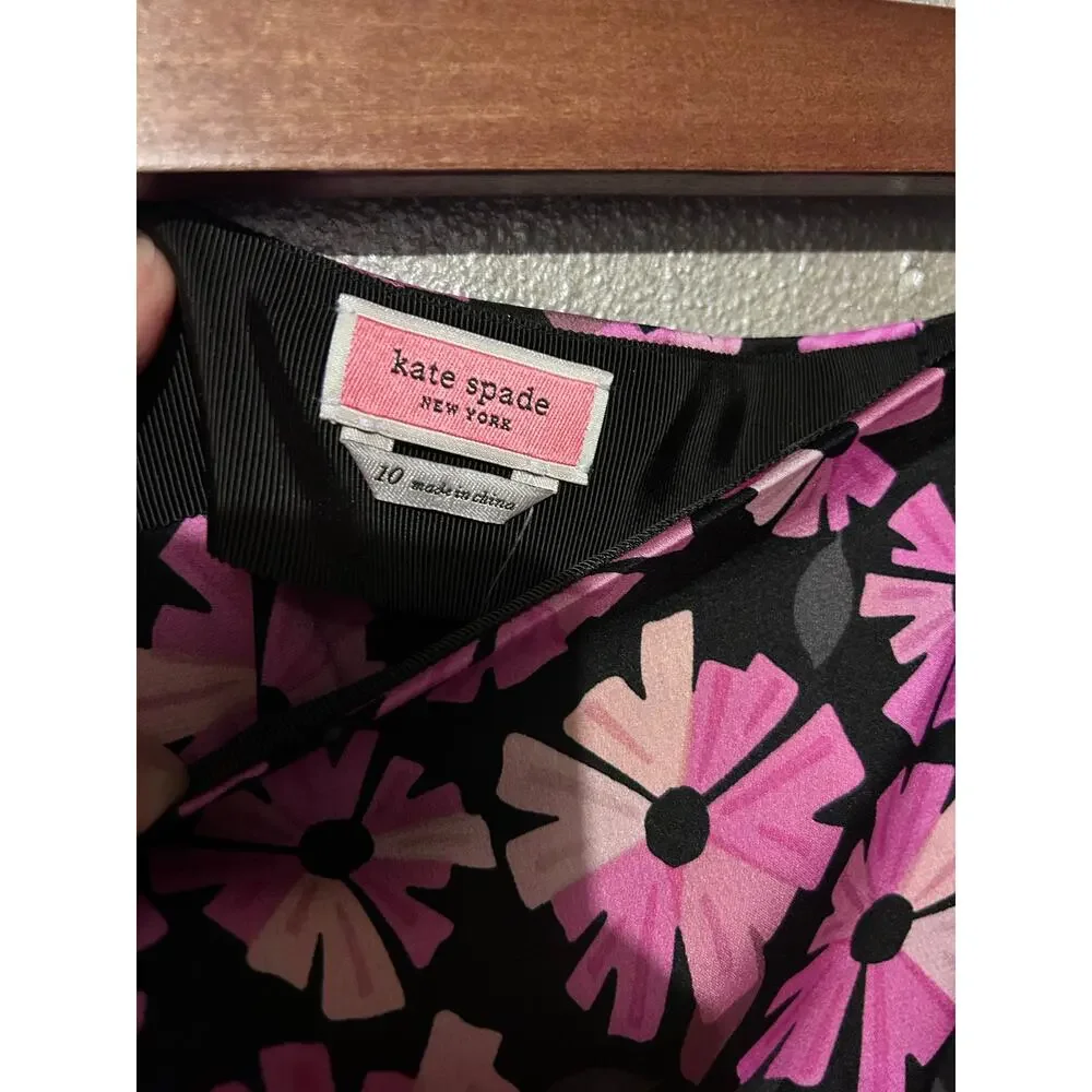 Kate Spade Wallflower Satin Floral Skirt Size 10 NWT Pink Black Asymmetrical